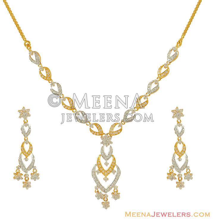 22k Two Tone Signity Set - StGd7911 - 22k gold necklace and earring set ...
