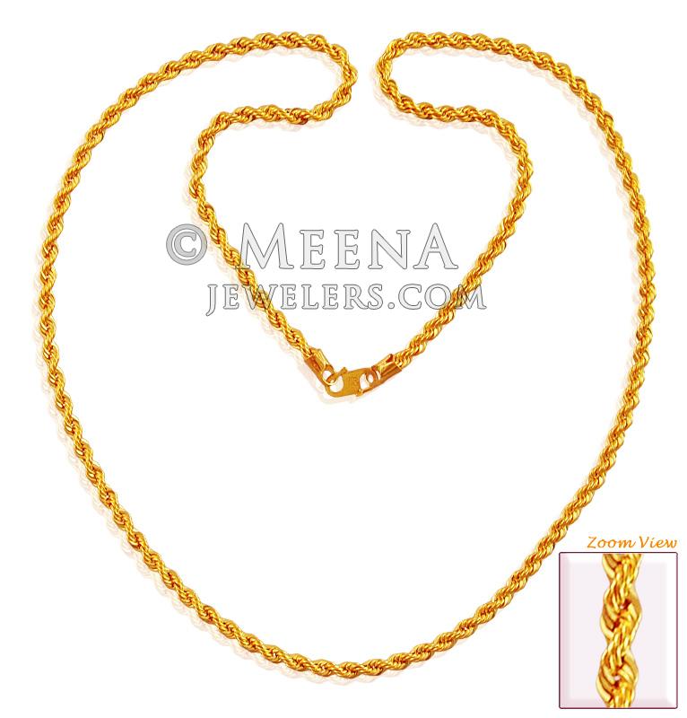 22k Rope Chain (22 Inch) ChPl17375 22k yellow gold rope chain (22 Inches) for mens in shine
