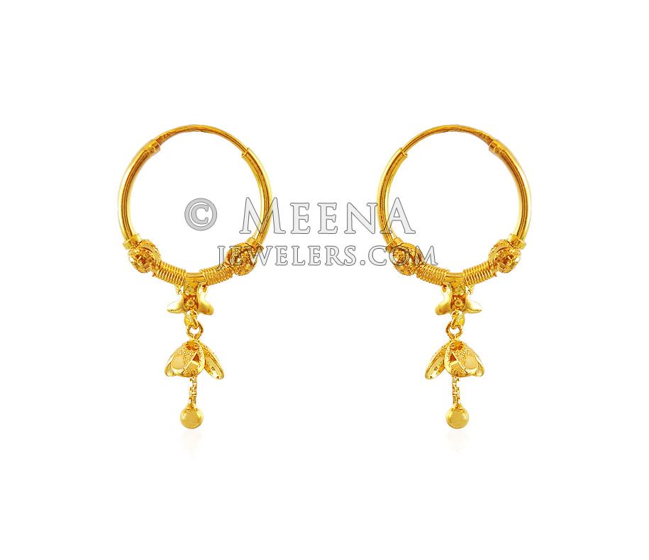 Gold Balls Hoop Earrings ErHp18301 22K gold Hoop earrings, commonly