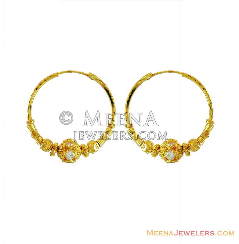 22K Indian Hoop Earrings ErHp12869 22Kt Gold Indian Hoop Earrings with fancy design and