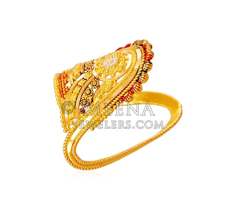 22K Gold Vanki Ring - RiLg18441 - 22K Gold Ring designed in a South ...