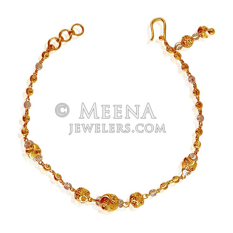 22Kt Gold Two Tone Bracelet brla20345 22K Gold balls bracelet is