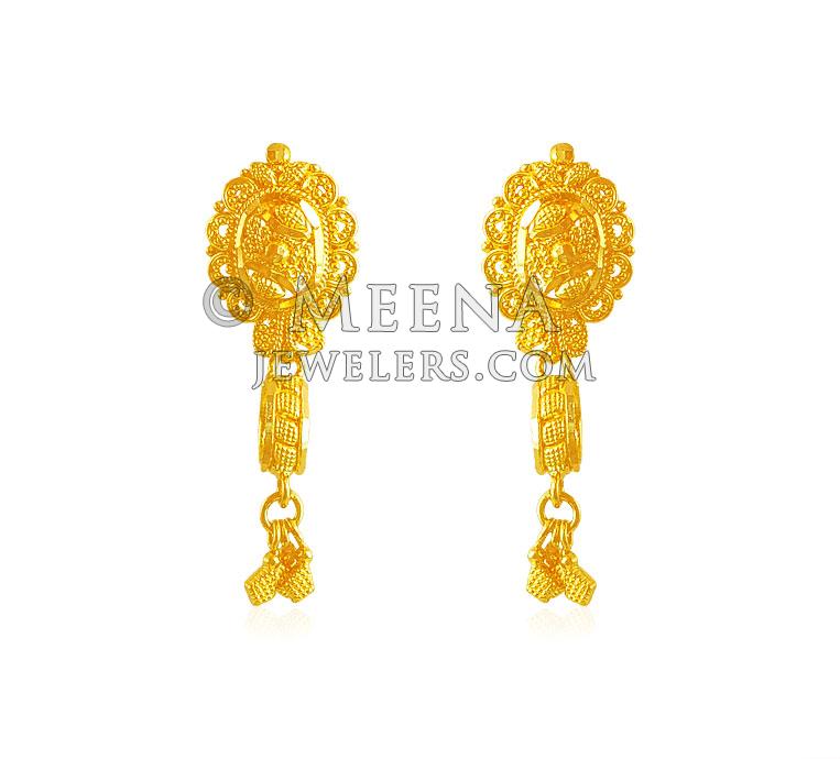 22k Gold Hanging Earrings ErGt19245 22K Gold Earrings with