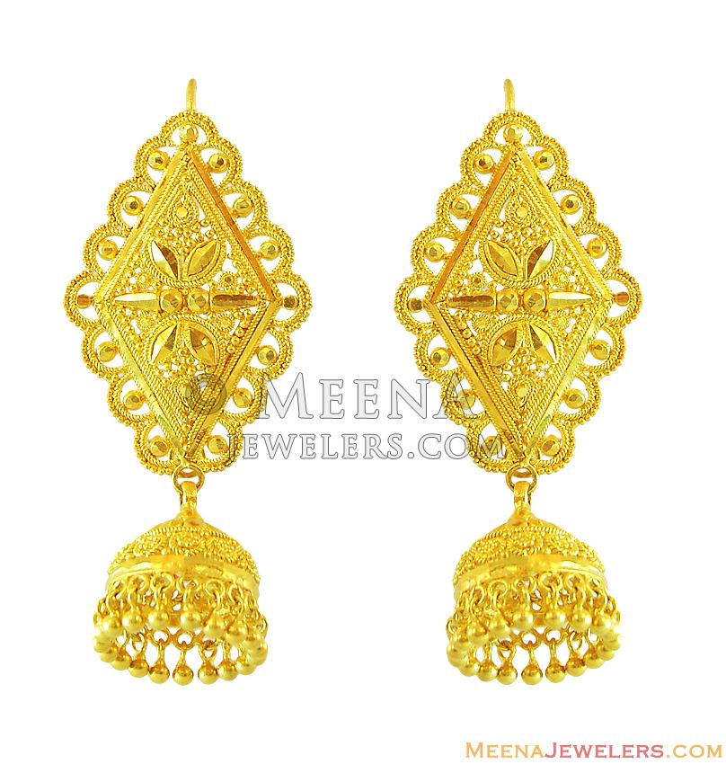 22k Gold Filigree Earrings - ErFc12609 - 22k yellow gold earrings with ...