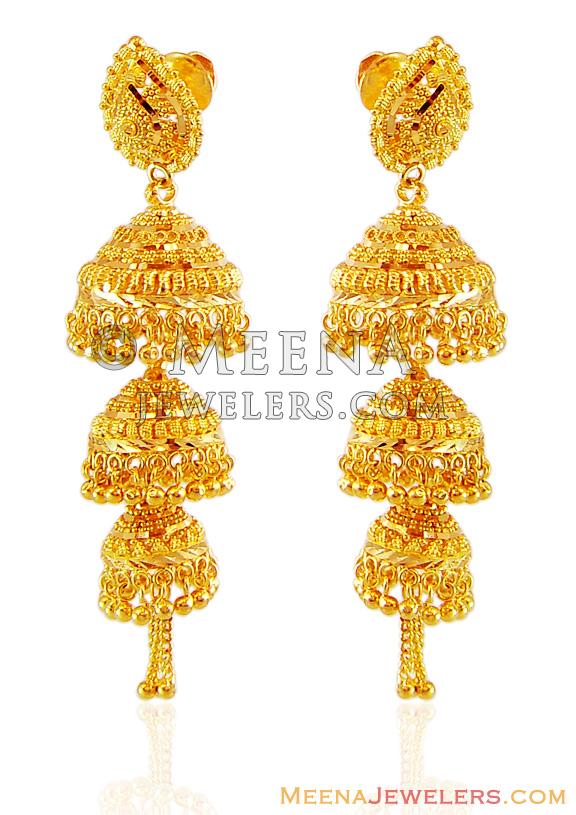 Gold Layered Jhukmi Earrings erfc16106 22Kt Gold Designer Jhumki (Chandelier earrings