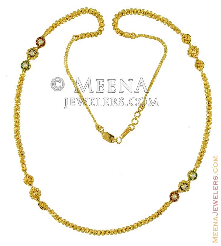 22K Gold Long Chain - ChLo9069 - 22k gold ladies long chain . Chain has colored enamel color and 