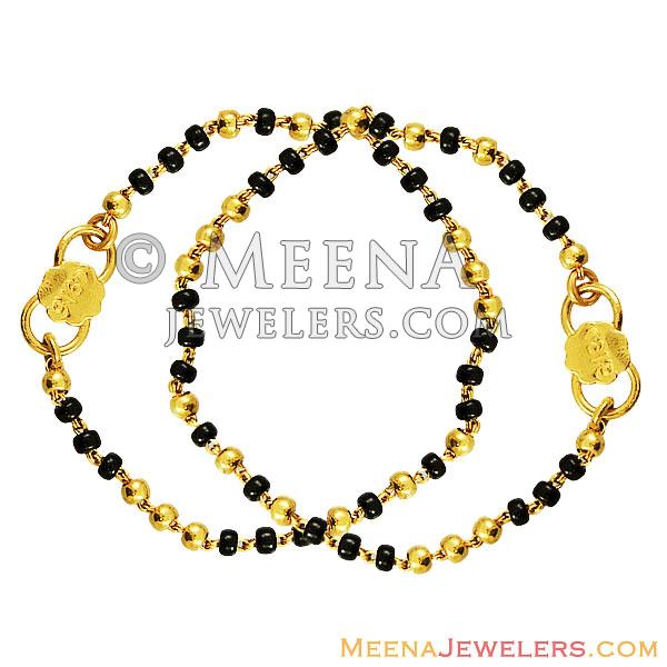 22k Black Beads Baby Bracelet(2 Pc) BjBb12021 22k gold designer