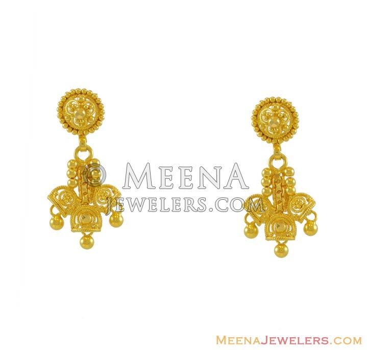 22K Yellow Gold Hanging Earrings ErFc7926 22k yellow gold earrings