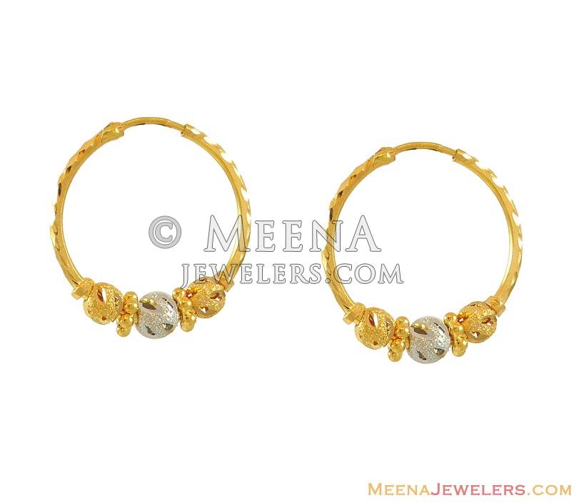 22K 2 Tone Hoop Earrings ErHp8358 22K gold hoops earrings with