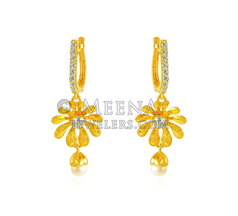 22K Gold CZ Clip On Earrings ErCl19253 22k Gold Fancy clip on
