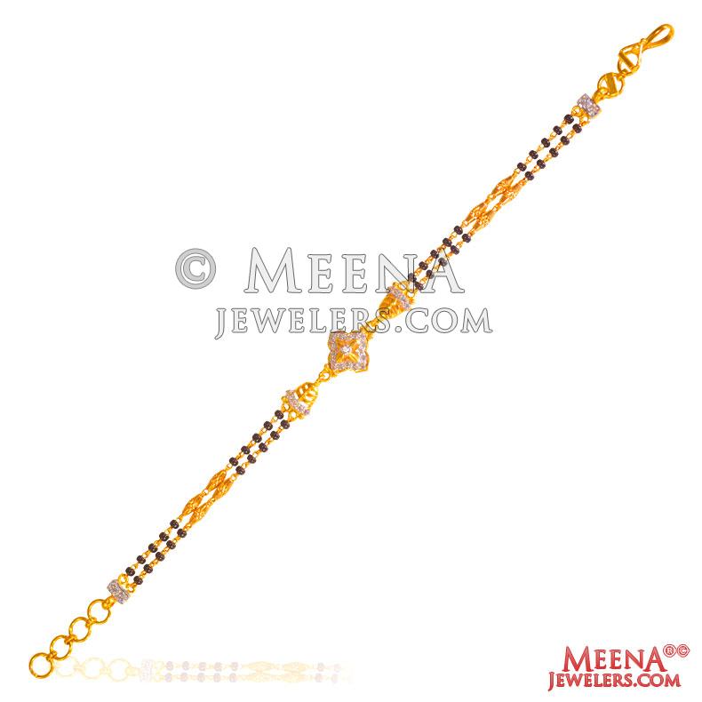 22 Kt Gold Black Beads CZ Bracelet BrLa25583 22 kt gold fancy