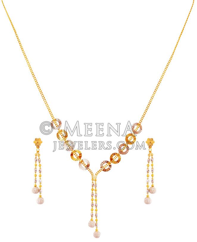 22K Light Necklace Set StLs17646 22K Gold Necklace and Earring set