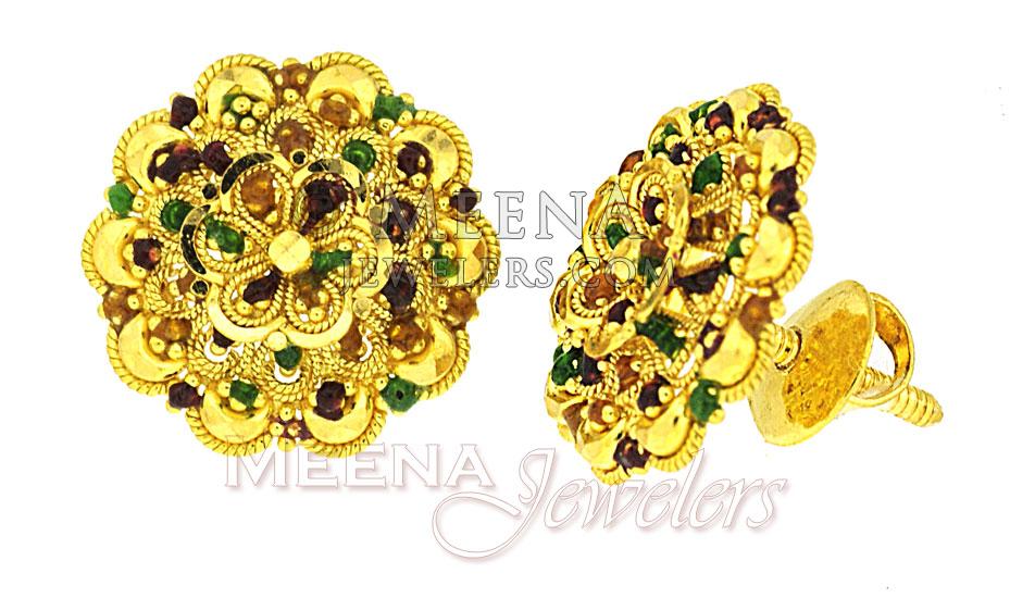 Gold Tops with enamel work - ErGt2412 - 22Kt Gold fancy Tops beautifully crafted with filigree 