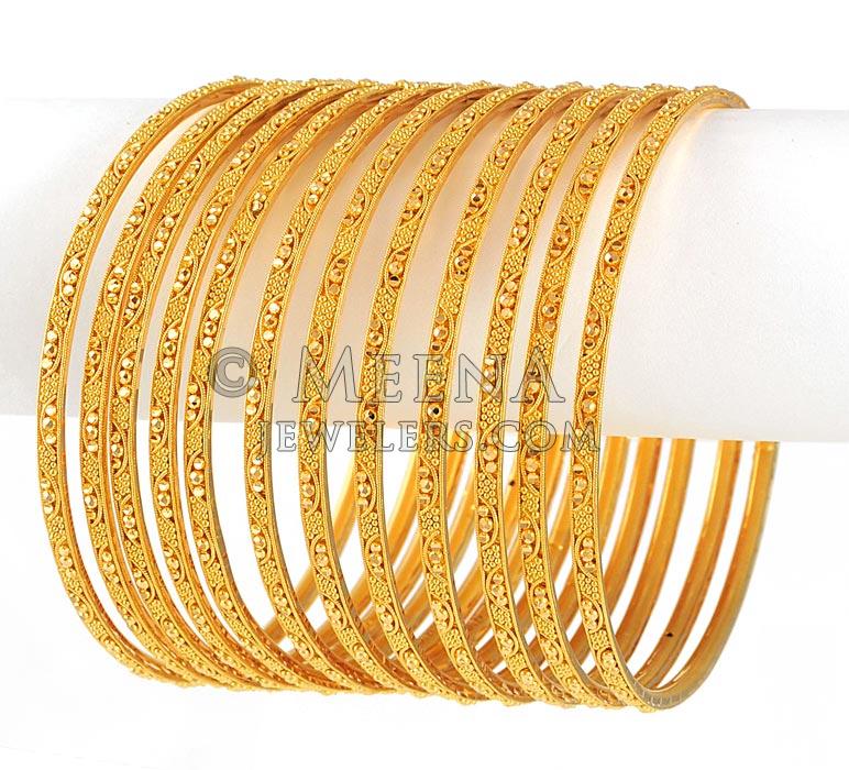 22Kt Gold Bangles BaSt4126 22kt Gold Bangles with full filigree