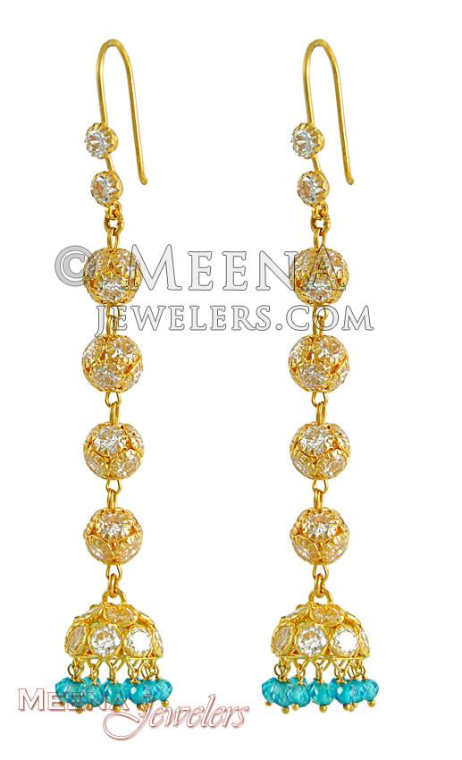 Gold Long Fancy Earrings ErLn3188 22Kt Gold Long Fancy Earrings
