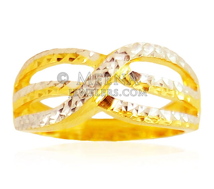 22K Gold Two Tone Ring - RiLg20595 - 22K Gold Ring for ladies is designed in a band style with 