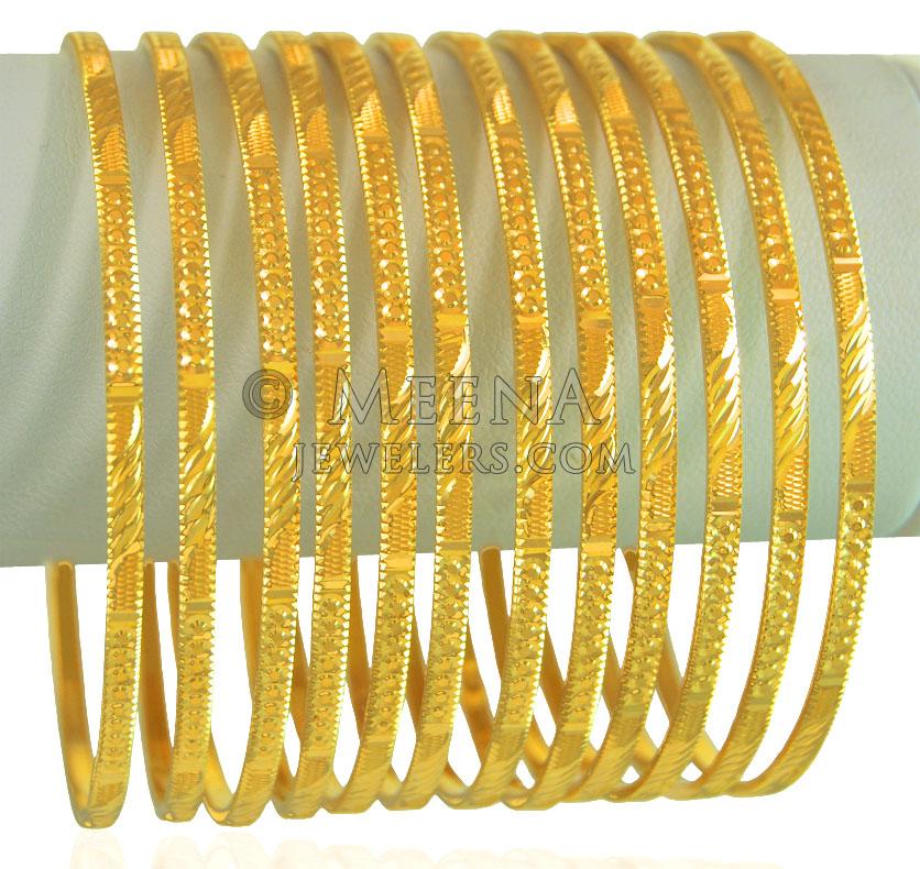 22K Gold Machine Bangles Set(12 Pc) - BaSt22708 - 22K Gold Machine ...