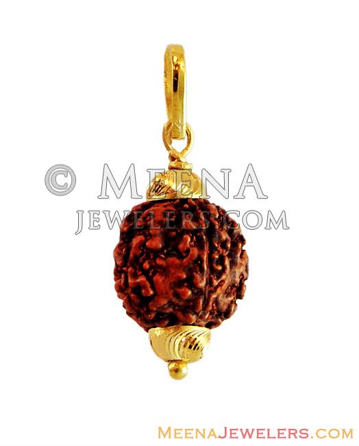 Gold Pendant with Rudraksha PeOm13470 22Kt Gold Pendant with Rudraksha and rudraksha have