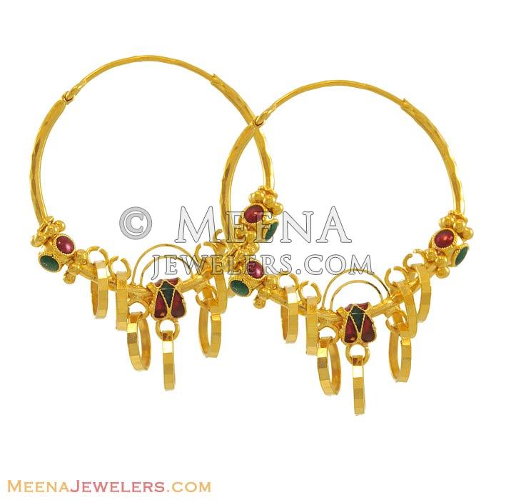 22k Exclusive Meenakari Hoops ErHp8054 22k gold hoops earrings in exclusive different style