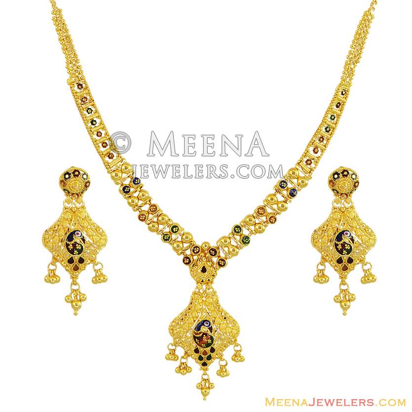 22K Peacock Necklace Set - StGo11855 - 22k gold designer necklace ...