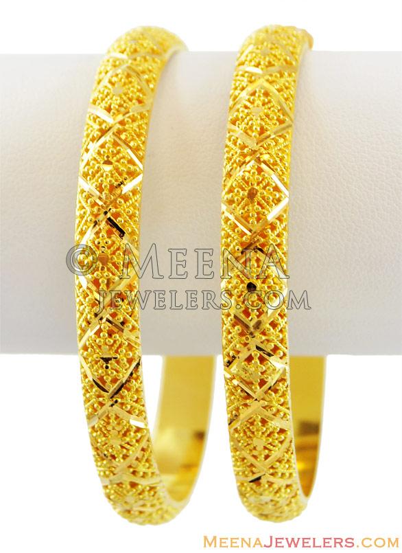 22K Casting Gold Bangles (Pair) bago13741 22K Gold Bangles (Pair