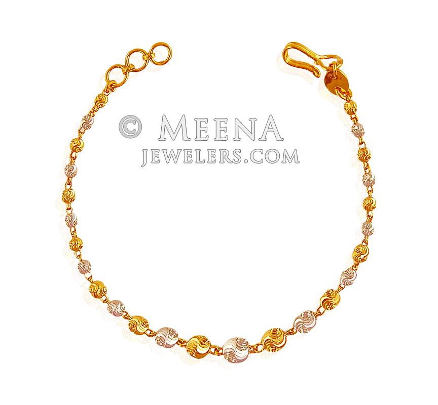 22K Two Tone Bracelet BrLa19134 22K Gold ladies bracelet. Bracelet is designed with beaded 22K Two Tone Bracelet BrLa19134 22K Gold ladies bracelet. Bracelet is designed with beaded