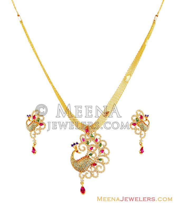 Designer Peacock Signity Set 22k - stgd15784 - 22k Gold Designer ...