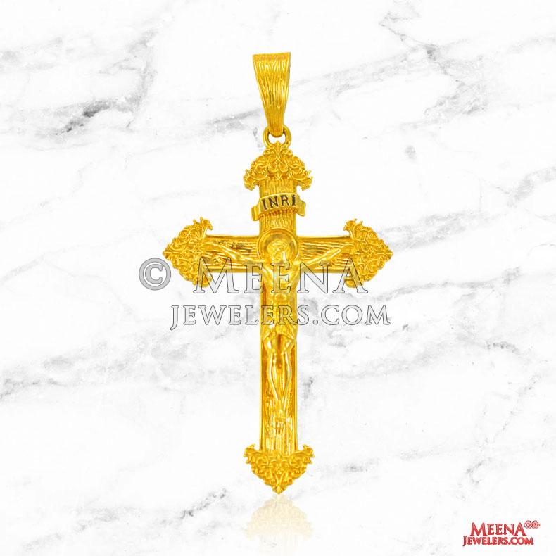 22Kt Gold Cross Jesus Pendant 