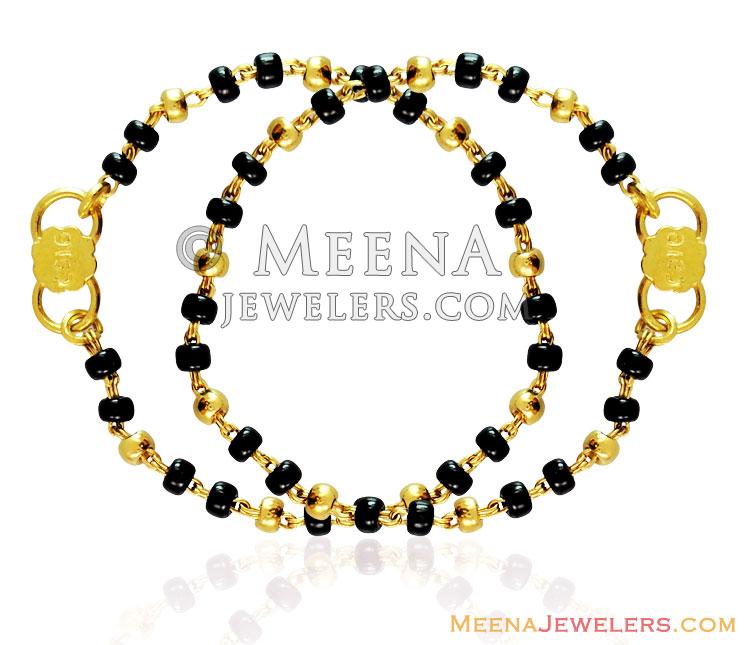 22k Gold Baby Maniya BjBb15040 22K gold kids bracelet (Pair) with Black Beads in combination