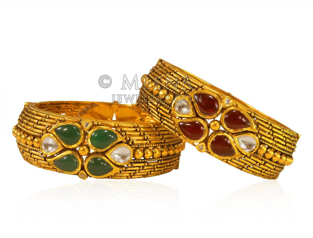 22Karat Gold Antique Kangan (2Pc) - BaAn23369 - 22k Gold Designer ...