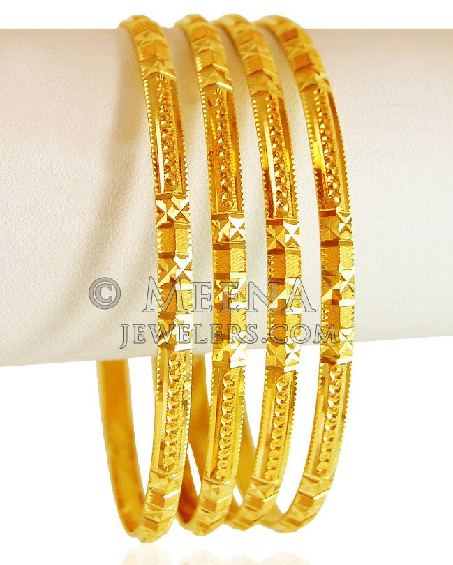 22kt Gold Machine Bangles (4 Pcs) - BaGo19962 - 22kt Gold bangle set ...