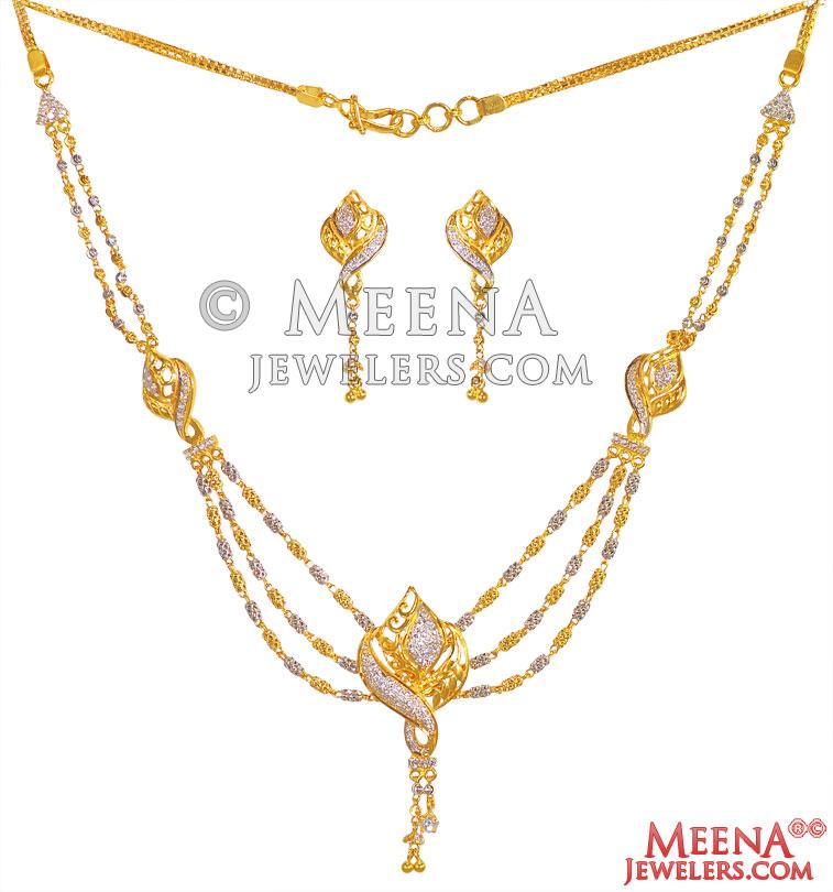 22Kt Gold Necklace and Earring set - StLs26186 - 22kt Gold two tone ...