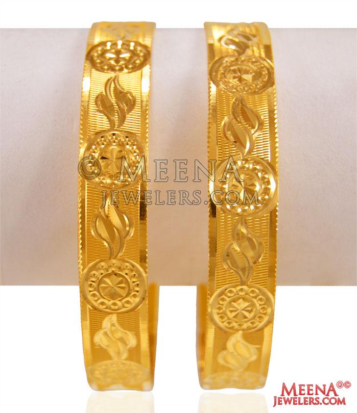 22Kt Gold Machine Bangles (2 Pc) - BaSt24895 - 22Kt Gold Bangles (set ...