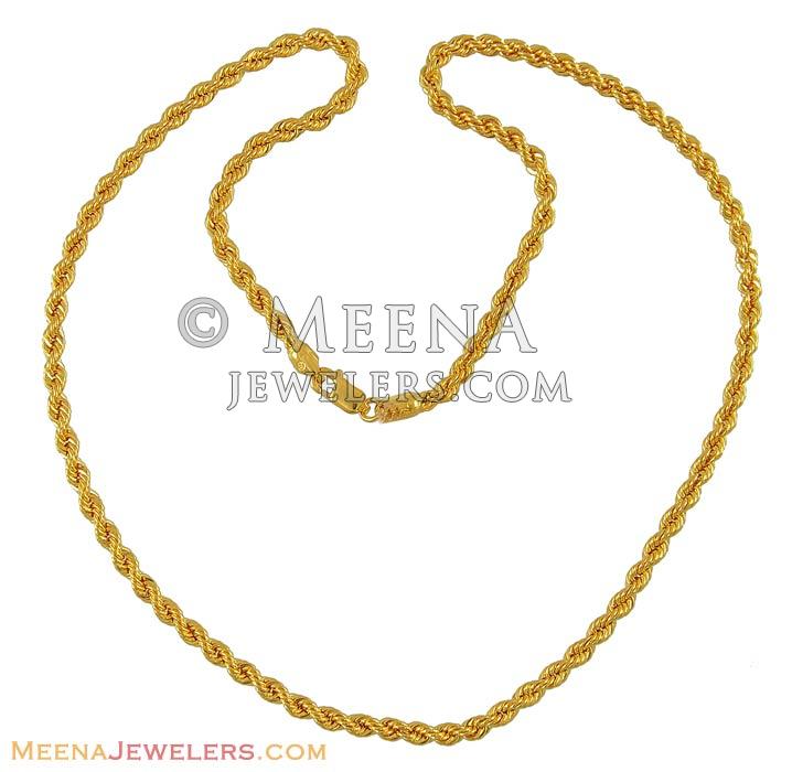 22Kt Rope Chain (22 Inch) ChPl8079 22Kt Gold twisted Rope Chain