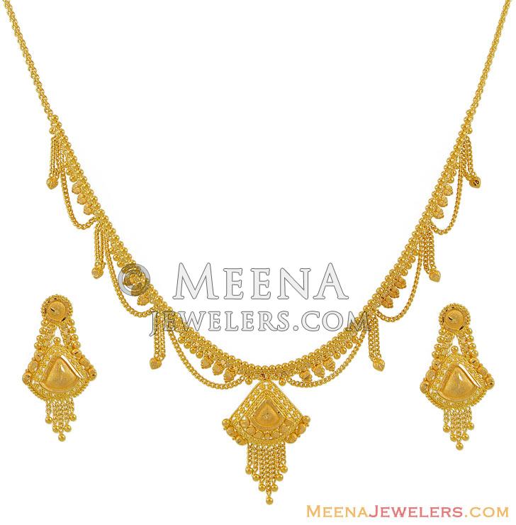 22k Yellow Gold Light Set StLs8003 22k gold necklace earring set