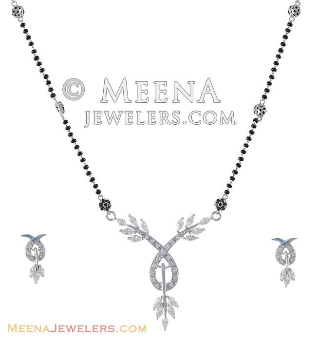 18Kt White Gold Mangalsutra Set - Stwg4736 - 18Kt Solid White Gold Three piece Mangalsutra Set 