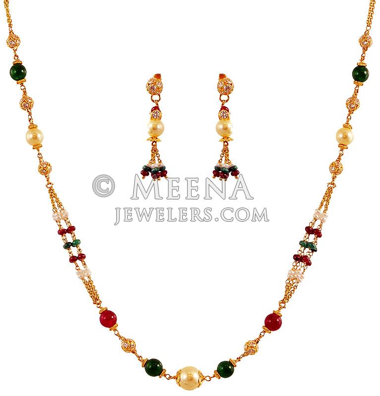 22K Ruby Emerald Necklace Set - StLs18795 - 22K Gold Necklace and ...