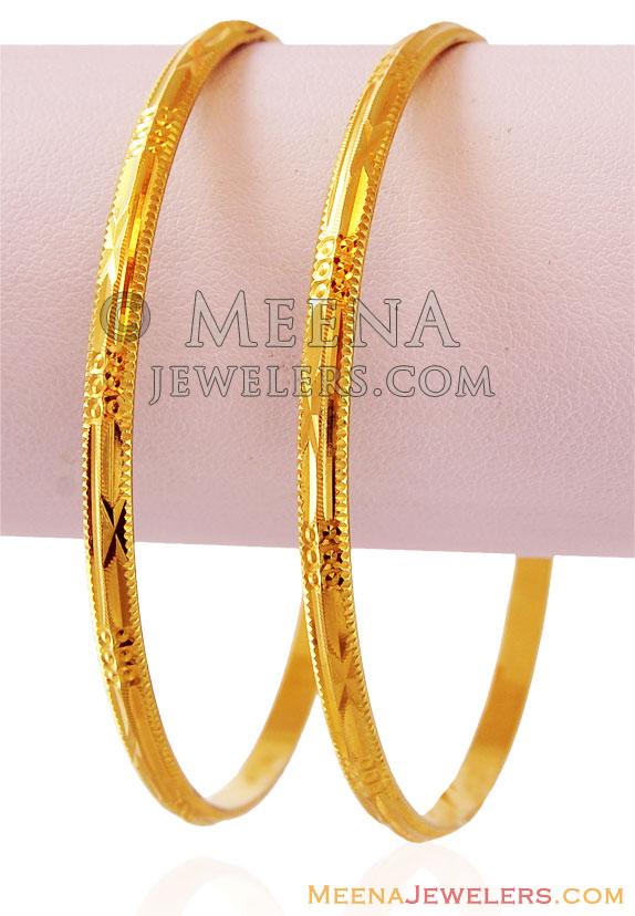 Gold Machine Bangles (2 pcs) - BaGo16639 - 22k Gold Bangles (Pair ...