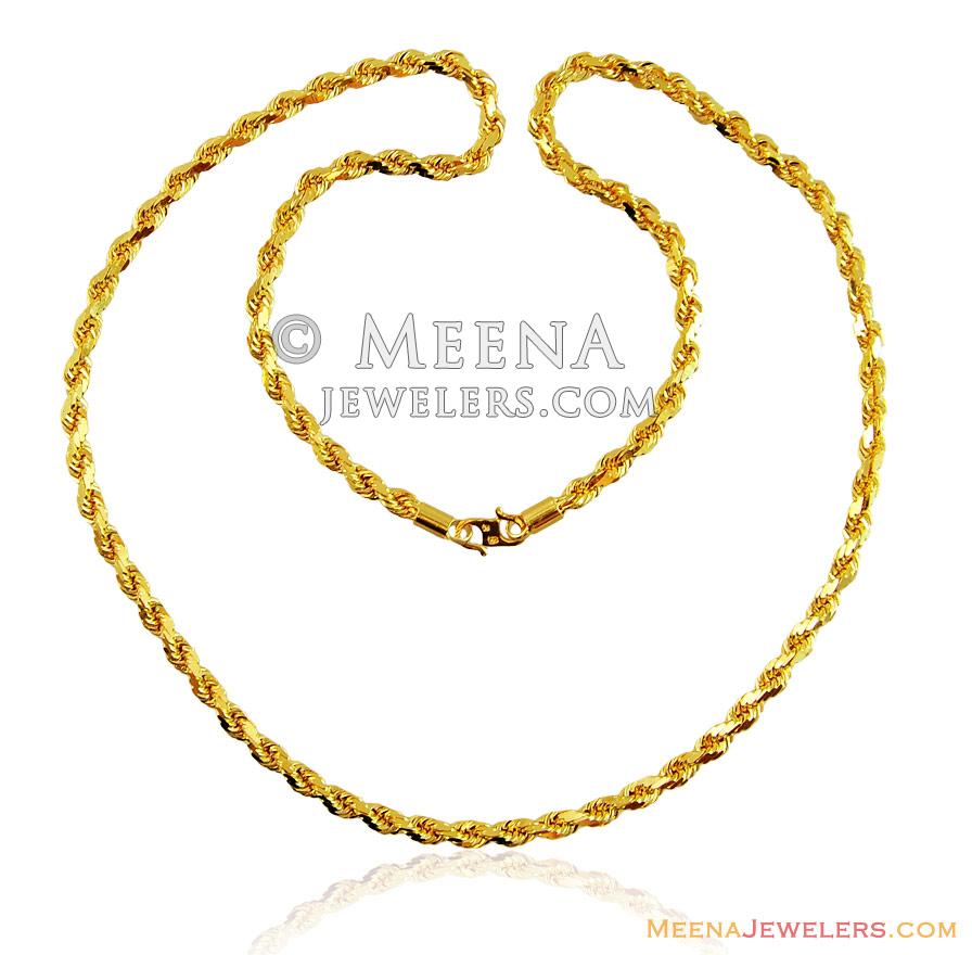 22K Rope Gold Chain - ChPl15326 - 22K Gold Heavy Rope Chain in shine ...