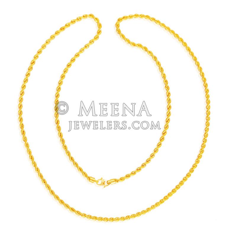 22K Rope Chain (24 Inch) ChPl18972 22K Gold hollow Rope chain (24