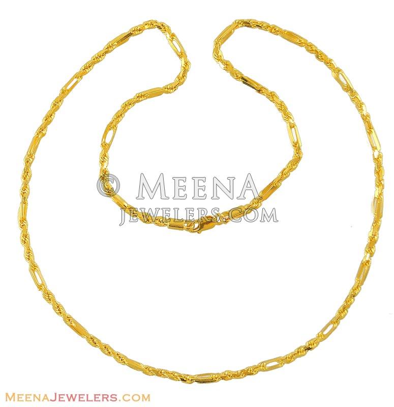 Gold Rope Chain (20 Inch) ChPl8827 22K Gold rope chain ( hammered