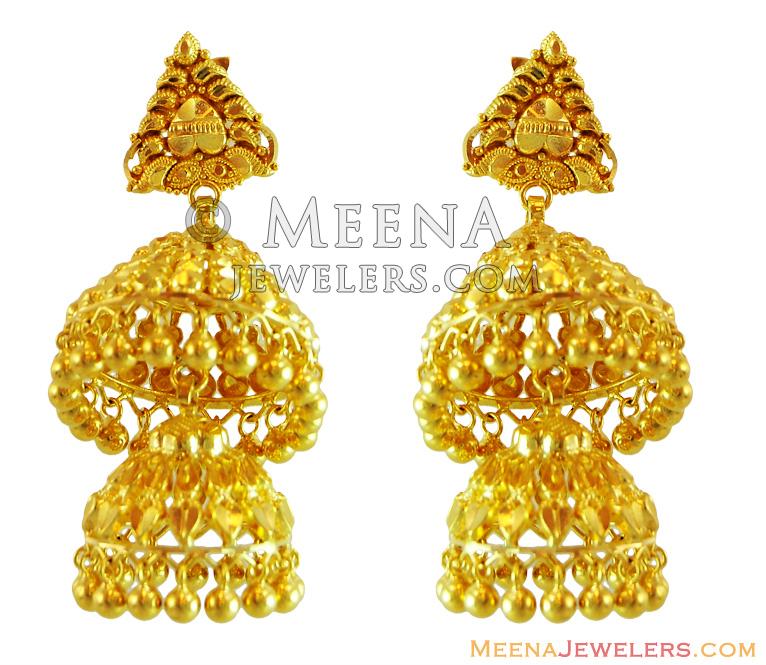 22k Double Layered Chandeliers ErFc14618 22k yellow gold light weight Layered chandelier