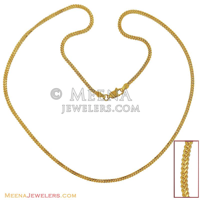 22K Gold Chain (18 Inch) - chpl11923 - 22K Gold Fancy plain Chain (18