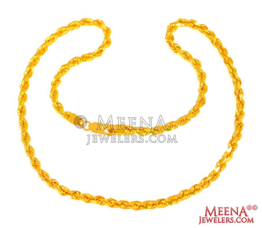 22 Karat Gold Rope Chain (20 Inch) ChPl25658 22K Gold 22 Inches