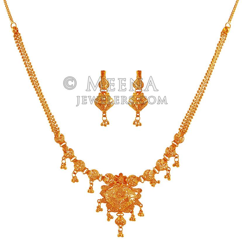 22K Filigree Pattern Necklace Set StLs18738 22K Gold Fancy Necklace