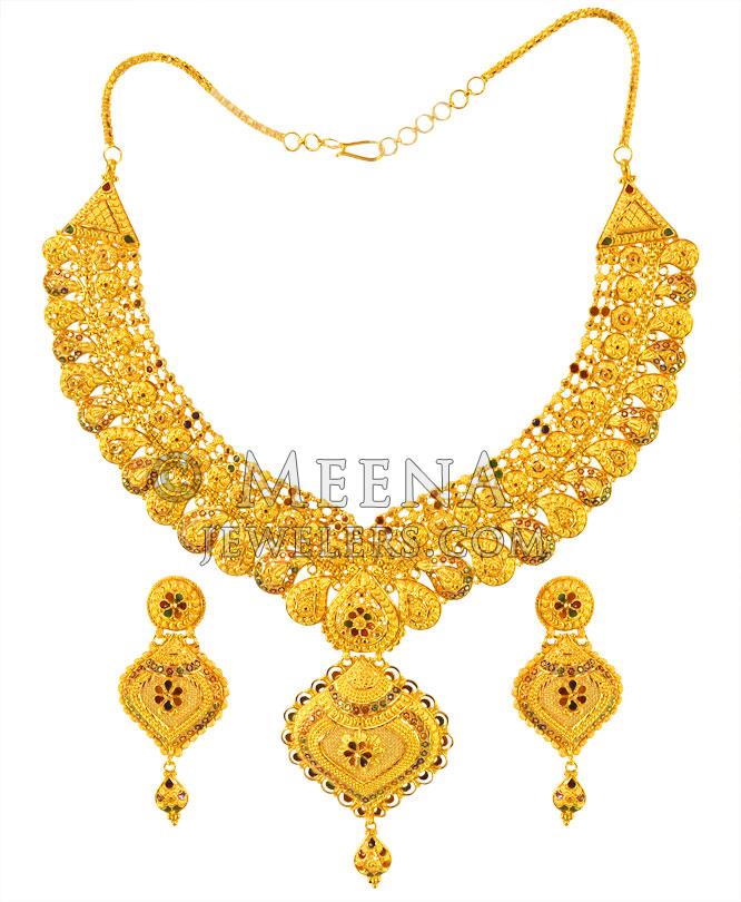 22k-gold-meenakari-necklace-set-stgo23102-22k-gold-designer