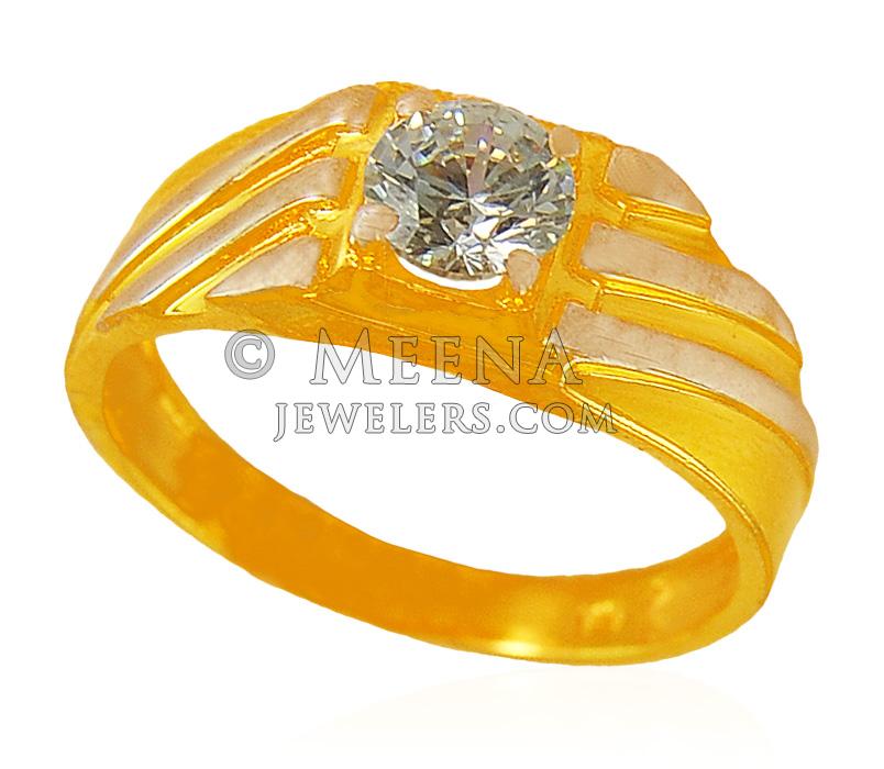 22k Gold Signity Studded Ring - riwb19558 - 22k Gold men's ring. Ring ...
