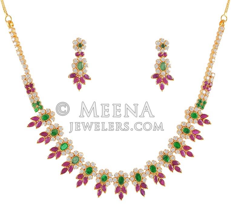 22Kt Gold Ruby and Emerald Combination Set with cz - StPs4488 - 22Kt ...
