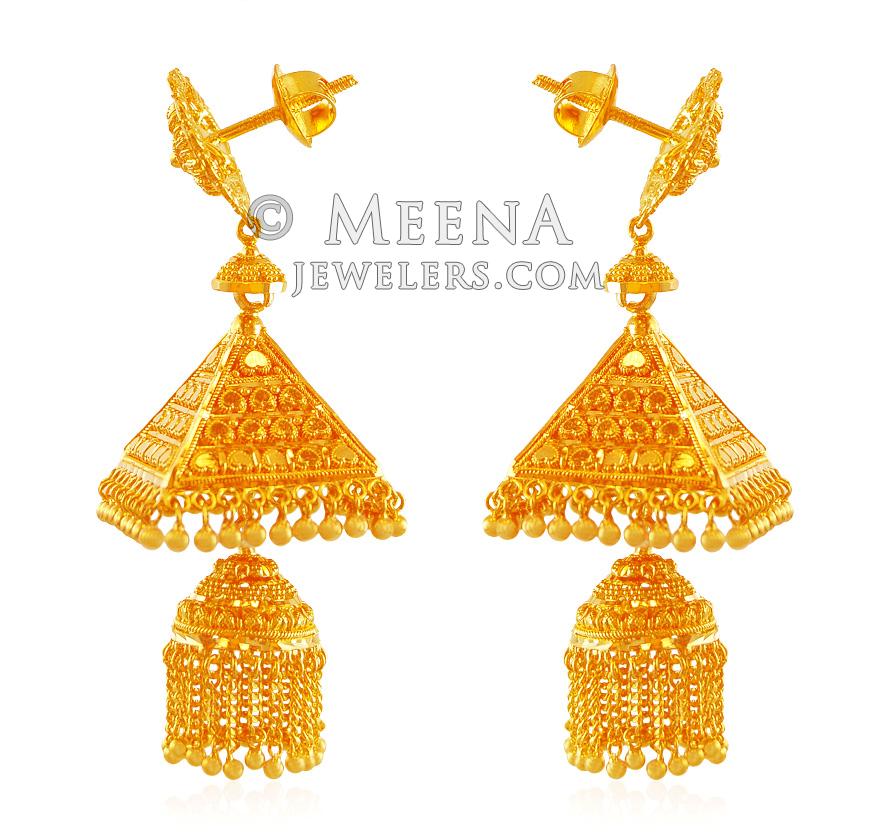 22Kt Gold Chandelier Earrings ErEx18203 22k yellow gold chandelier