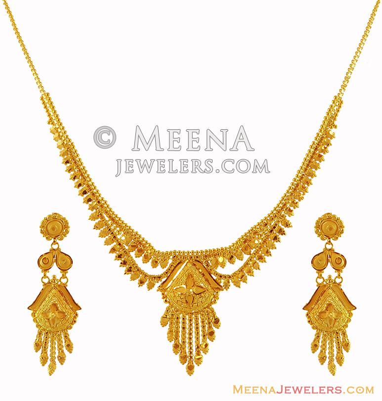 22k Necklace Earring Set StGo16559 22k Gold light construction